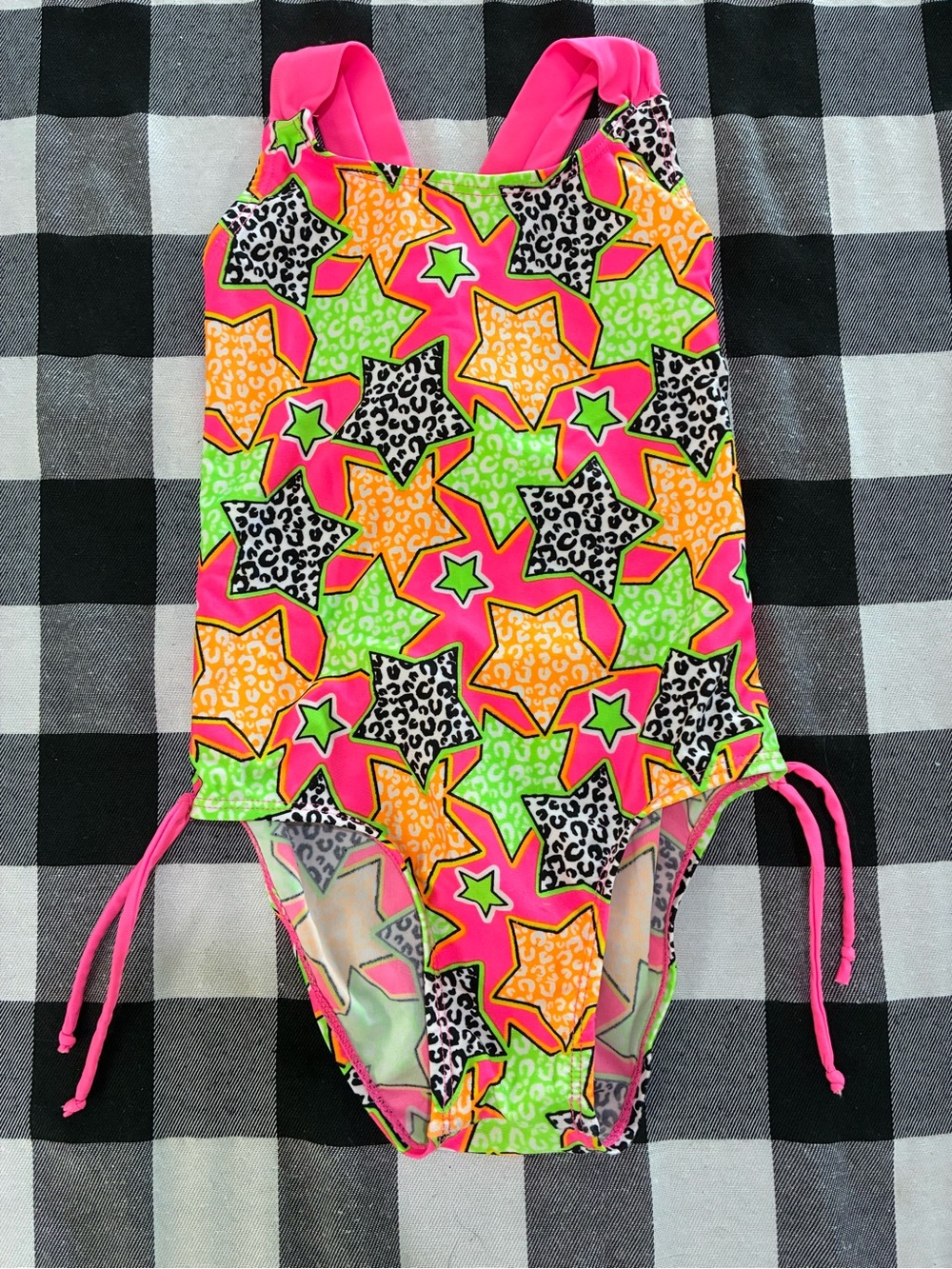 Girls' Neon Star Print One-Piece Swimsuit - Pink
